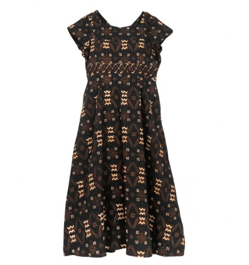 Flare V-Neck Dress - Motif in Black Flare V-Neck Dress - Motif in Black
