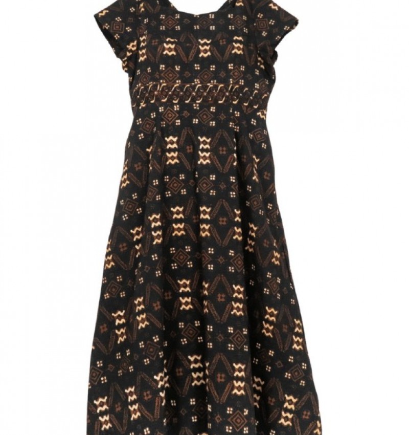 Flare V-Neck Dress - Motif in Black