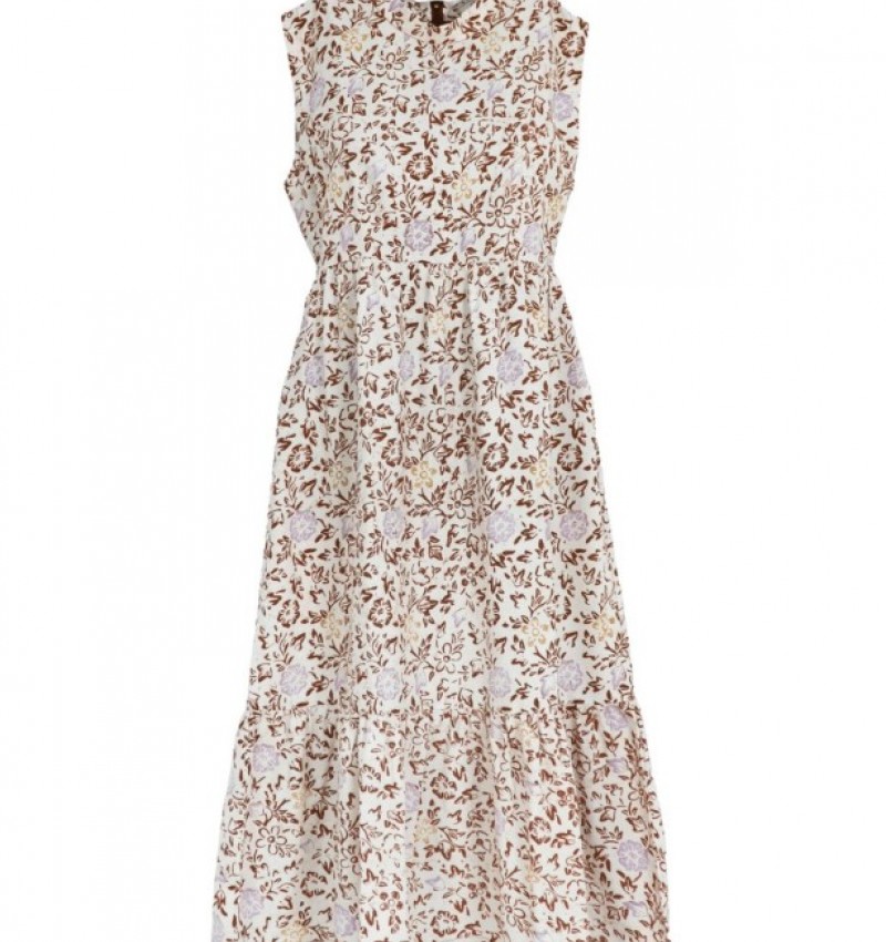 Gather Dress - Flowery Brown