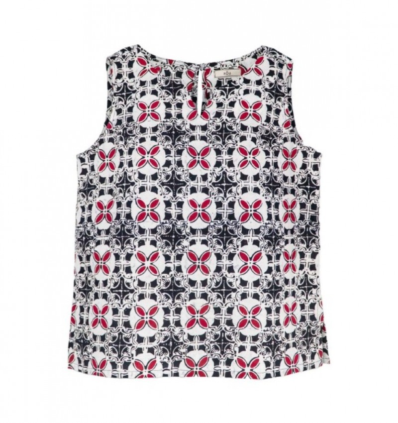 No Sleeve Blouse - Red Black